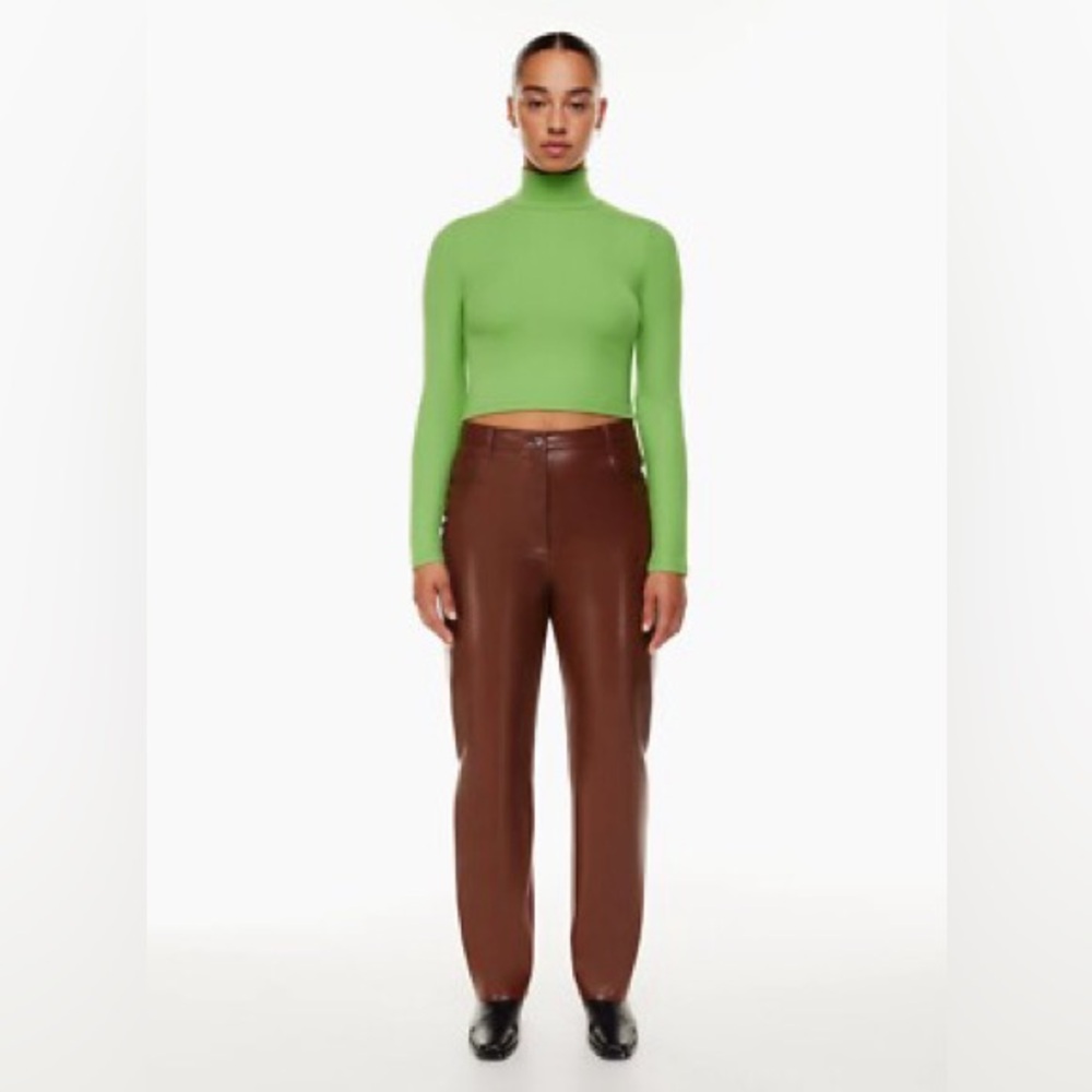 WILFRED ARITZIA Pants Sz 2 The Melina High Waisted Vegan Leather Cognac Brown